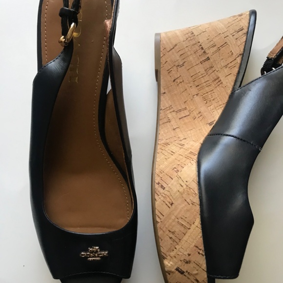 Coach Leather Slingback Wedge Sandal. Navy Blue. Size 9.5B. - Picture 6 of 9